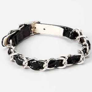 Crinkle Black Patent Leather Chain Dog Collar